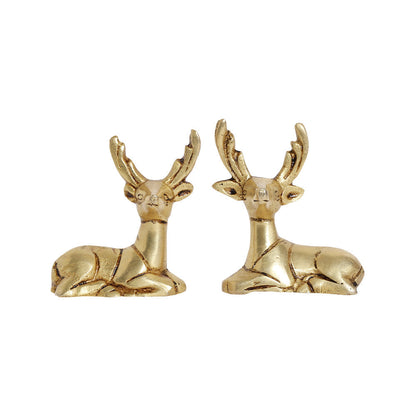 Brass Deer Figurines | Set of 2 | 100% Pure Brass | Yellow Antique Finish