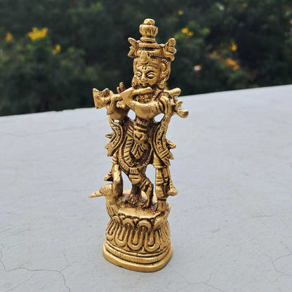 Lord Krishna Idol | 100% Pure Brass | Antique Finish (Small)