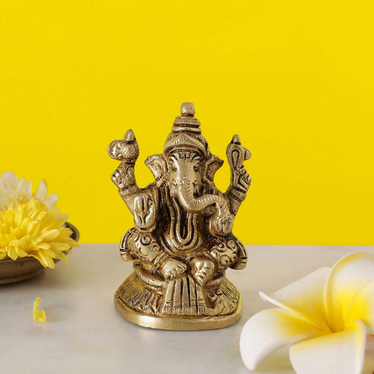 Kshipra Ganapati Brass Idol | 100% Pure Brass | Antique Finish