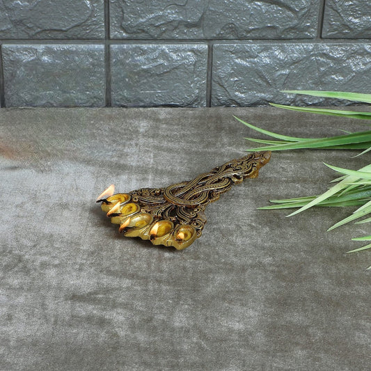 Brass Sheshnag Design Five Oil Wick Pooja Spoon