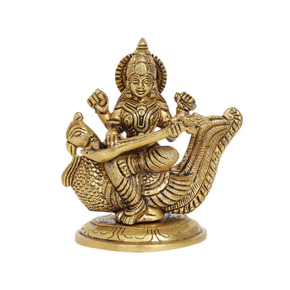 Ma Saraswati Brass Idol | 100% Pure Brass | Antique Finish