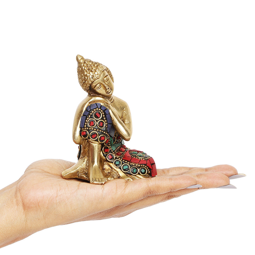 Stone Studded Buddha | 100% Pure Brass | Antique Finish