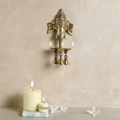 Brass Ganesha Wall Hanging Diya with Bells