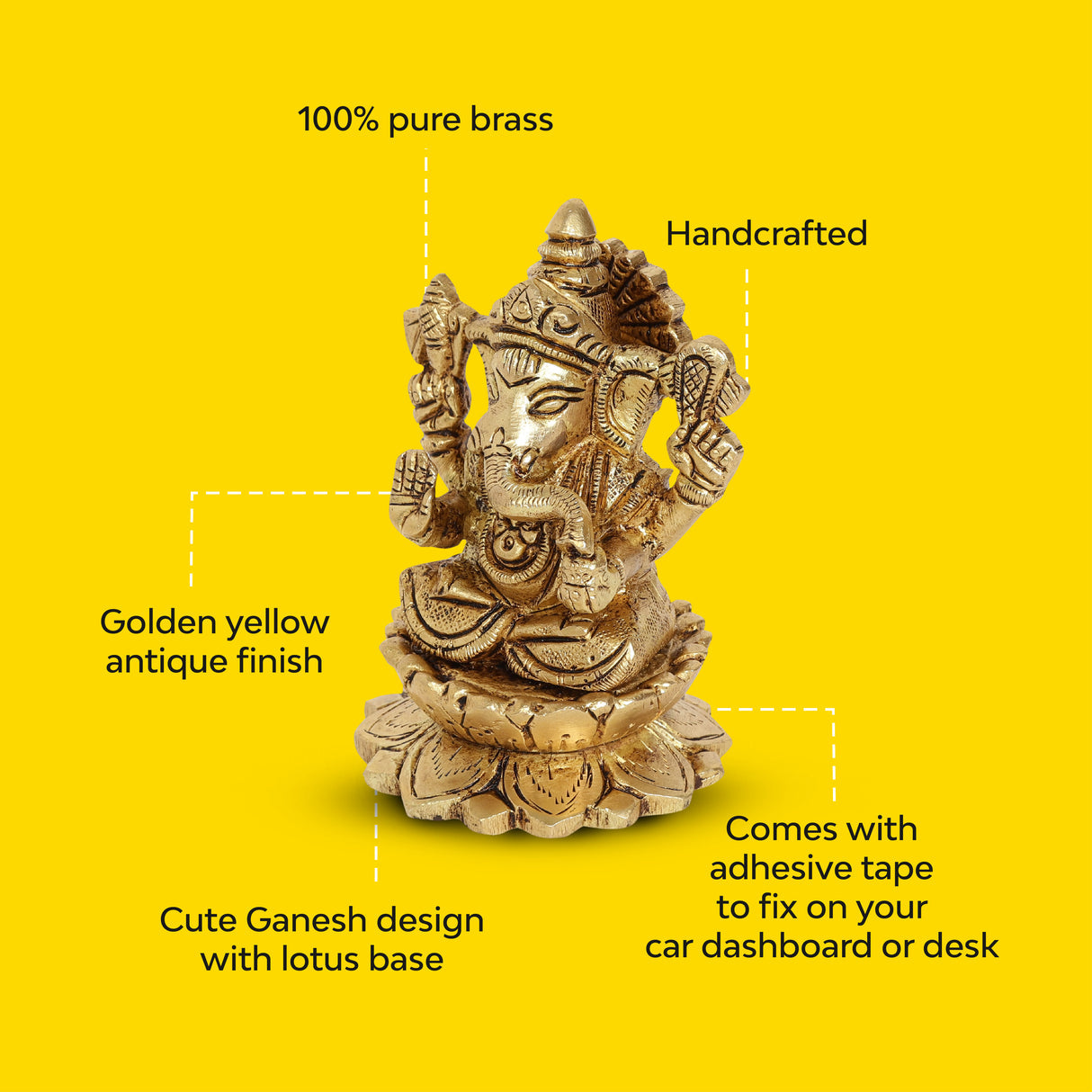 Lotus Ganesha Brass Idol | 100% Pure Brass | Antique Finish