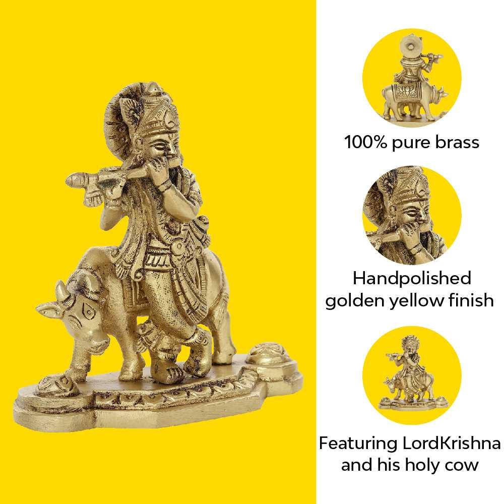 Shri Krishna Kamadhenu Idol | 100% Pure Brass | Antique Finish