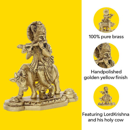 Shri Krishna Kamadhenu Idol | 100% Pure Brass | Antique Finish