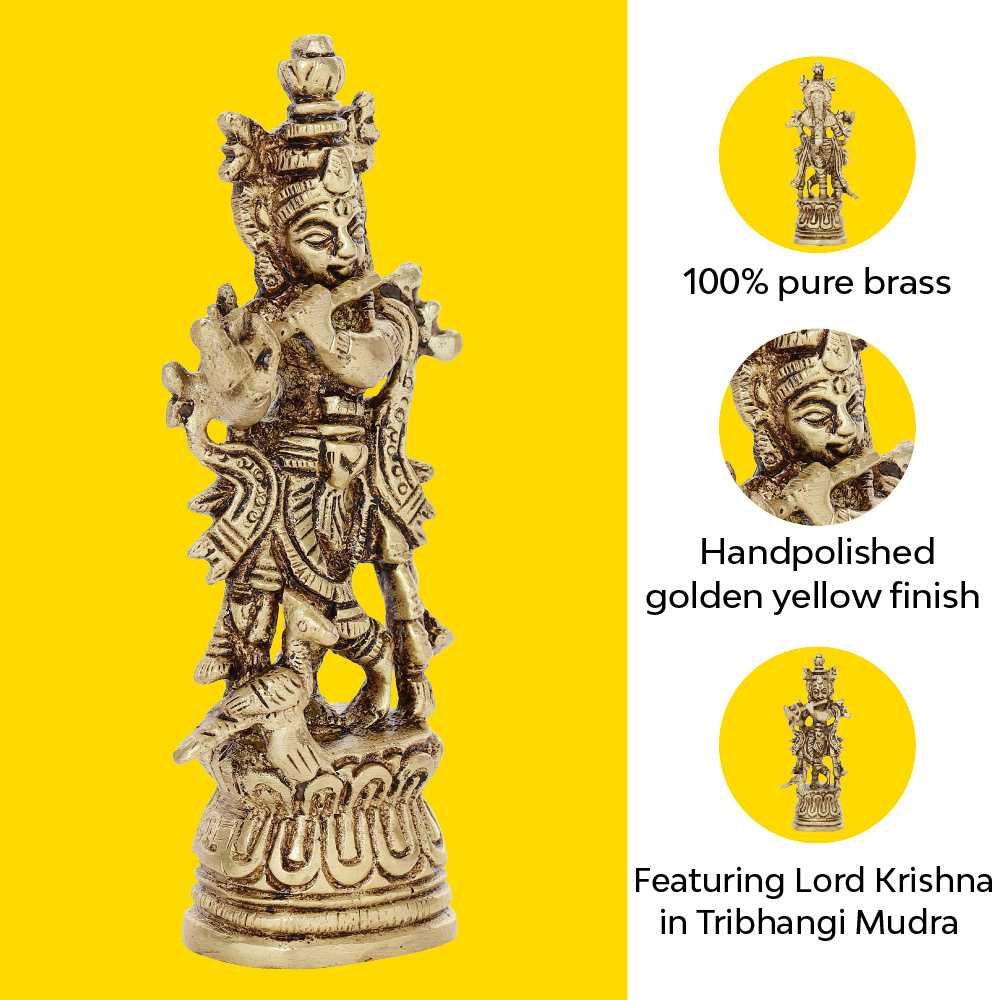 Lord Krishna Idol | 100% Pure Brass | Antique Finish (Small)