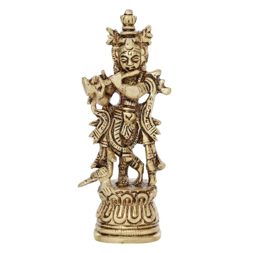 Lord Krishna Idol | 100% Pure Brass | Antique Finish (Small)