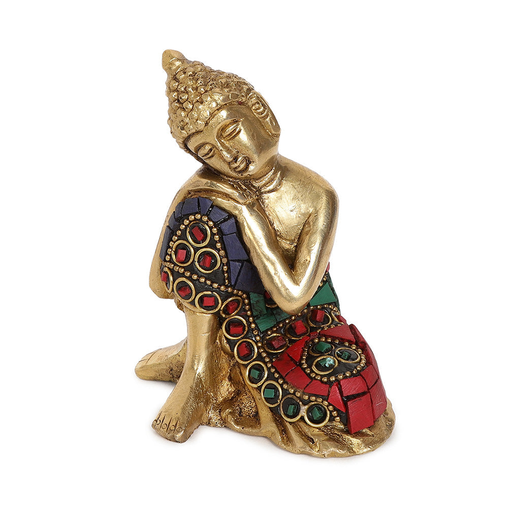 Stone Studded Buddha | 100% Pure Brass | Antique Finish