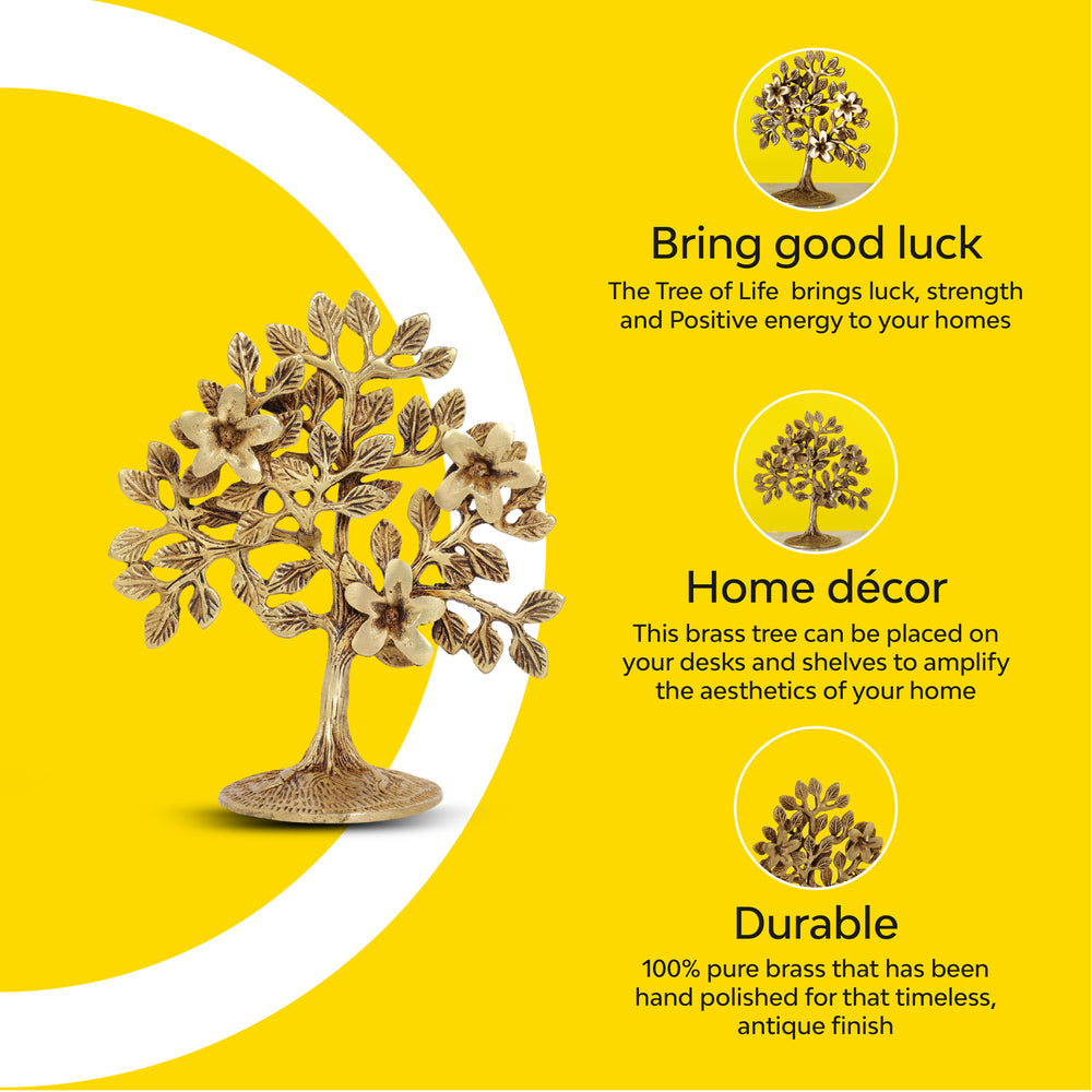 Tree of Life Sculpture | 100% Pure Brass | Yellow Antique Finish