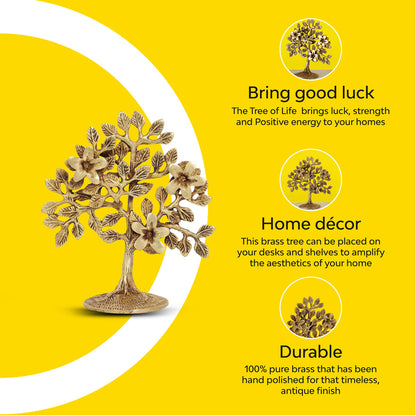 Tree of Life Sculpture | 100% Pure Brass | Yellow Antique Finish