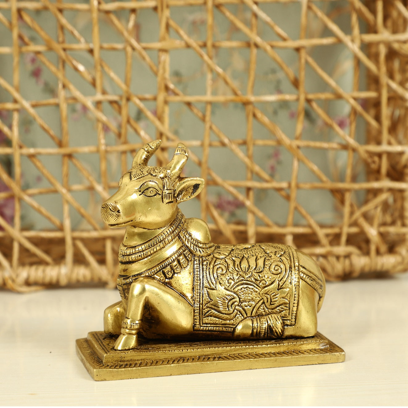 Sitting Nandi Cow Brass Statue