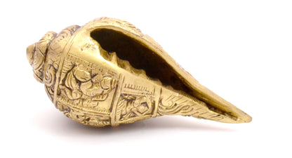 Ganesha Carving Brass Shankh Showpiece