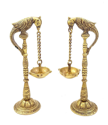 Parrot Design Brass Hanging Diya Pair (Pack of 2)