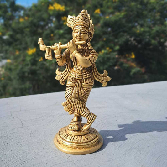 Lord Krishna Idol | 100% Pure Brass | Antique Finish (Large)