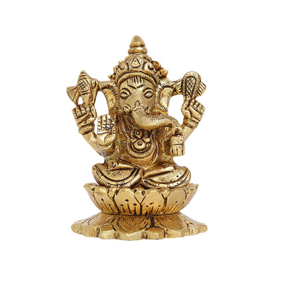 Lotus Ganesha Brass Idol | 100% Pure Brass | Antique Finish