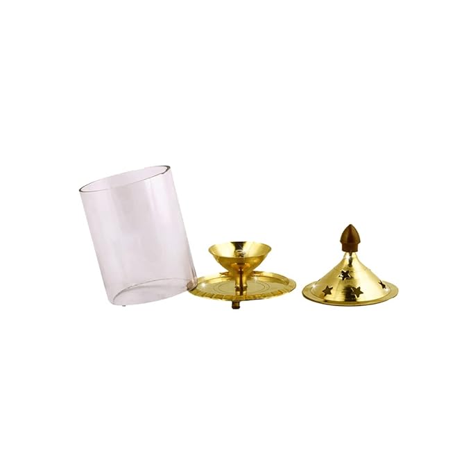 Brass Akhand Diya Oil Lamp with Glass Cover | Small (5.5 Inch Height)