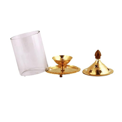 Brass Akhand Jyot Aaradhya Diya with Borosilicate Glass - Large