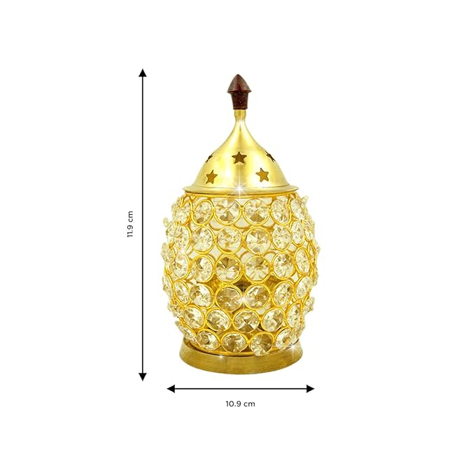 Brass Akhand Brahmand Crystal Diya | Large Size