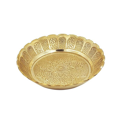 Brass Puja Thali with Flower Embossed Design Bhog Plate