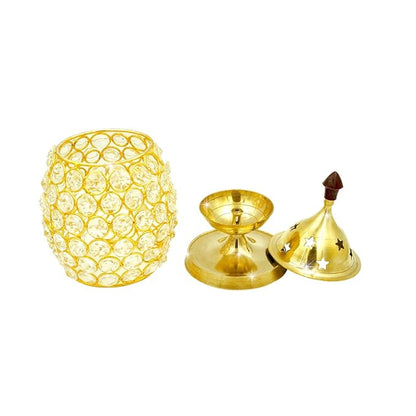 Brass Akhand Brahmand Crystal Diya | Medium Size 3.8 Inch