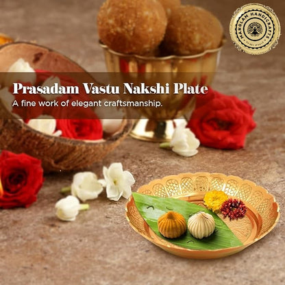 Brass Puja Thali with Flower Embossed Design Bhog Plate