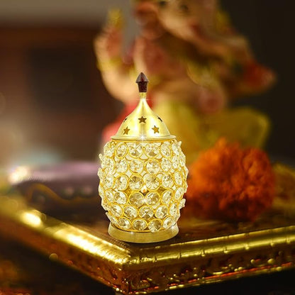 Brass Akhand Brahmand Crystal Diya | Medium Size 3.8 Inch