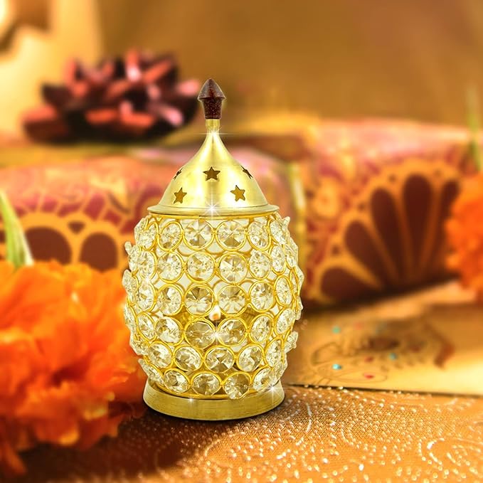 Brass Akhand Brahmand Crystal Diya | Large Size