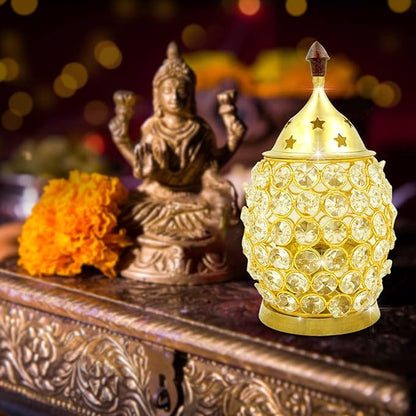 Brass Akhand Brahmand Crystal Diya | Large Size