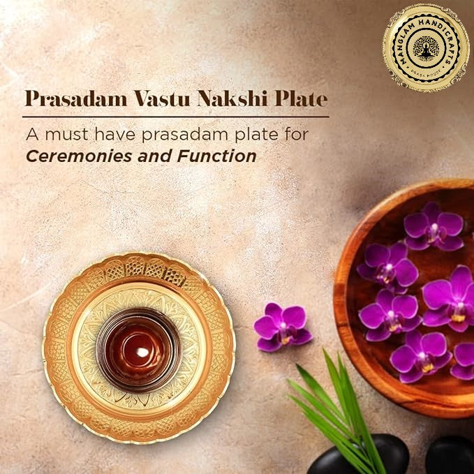 Brass Puja Thali with Flower Embossed Design Bhog Plate