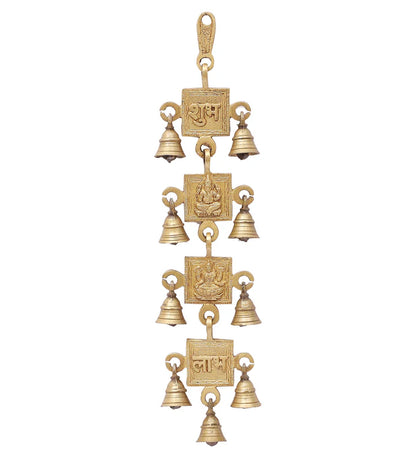 Brass Shubh Labh with Laxmi Ganesha Hanging Bells